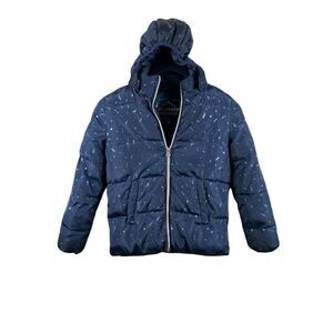 Climate Concepts Girls Blue Hooded Purple Metallic Unicorn Puffer Jacket S 6/6x